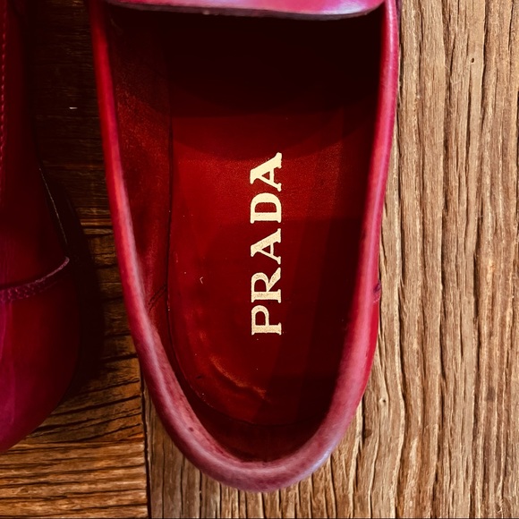 ? SALE PRADA Red Brushed Leather Loafers main image 4
